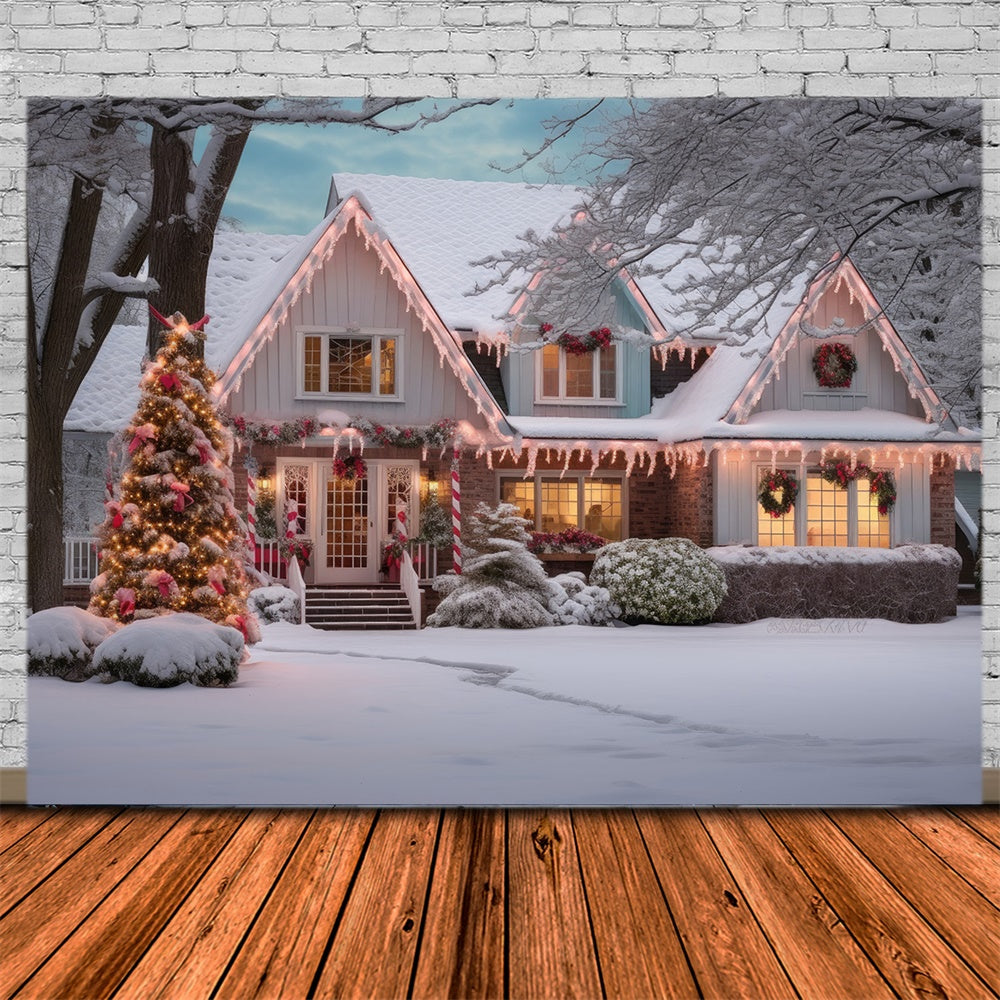 Snow Wonderland Christmas Tree House Backdrop RR7-868