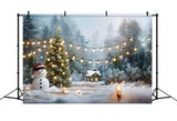 Christmas Trees Lights Snowman Backdrop RR7-869