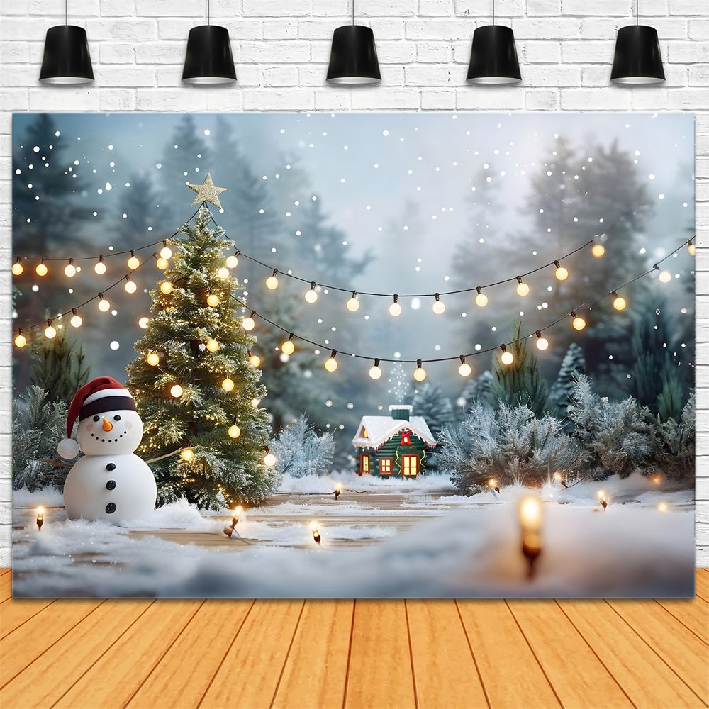 Christmas Trees Lights Snowman Backdrop RR7-869