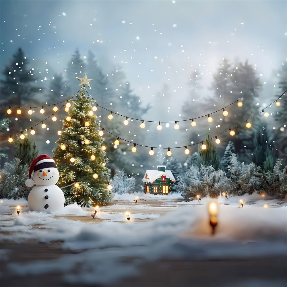 Christmas Trees Lights Snowman Backdrop RR7-869