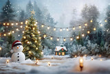 Christmas Trees Lights Snowman Backdrop RR7-869