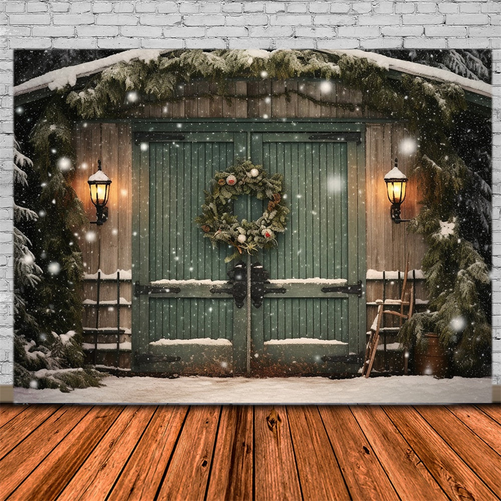 Christmas Tree Snowflake Woods Cabin Backdrop RR7-871