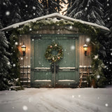 Christmas Tree Snowflake Woods Cabin Backdrop RR7-871