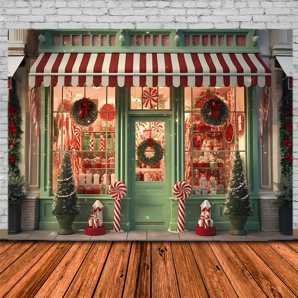 Christmas Shop Wreath Candy Cane Backdrop RR7-872