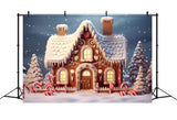 Christmas Tree Snow Gingerbread House Backdrop RR7-873