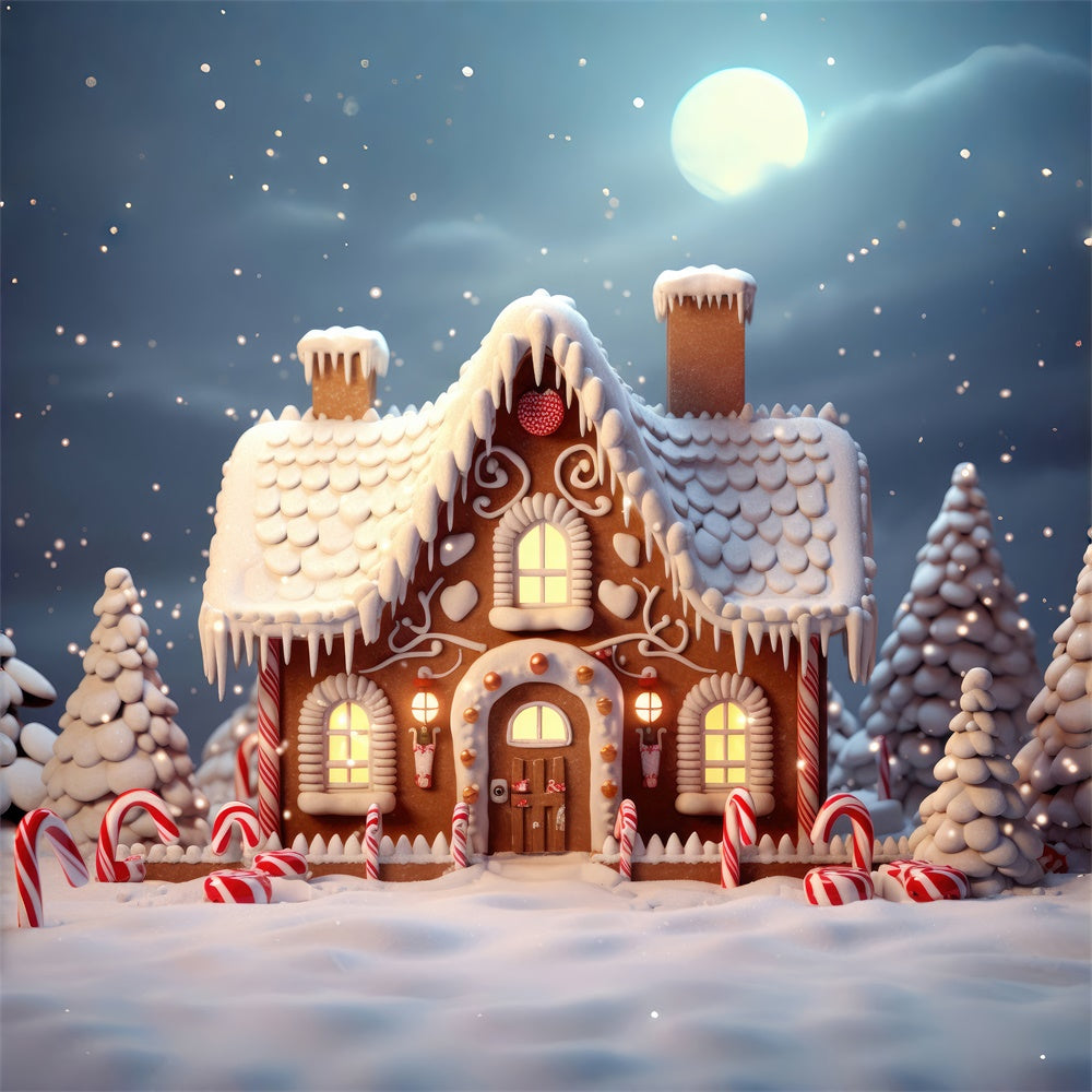 Christmas Tree Snow Gingerbread House Backdrop RR7-873