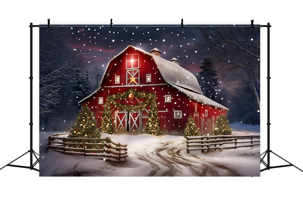 Twinkling Starts Christmas Tree House Backdrop RR7-874