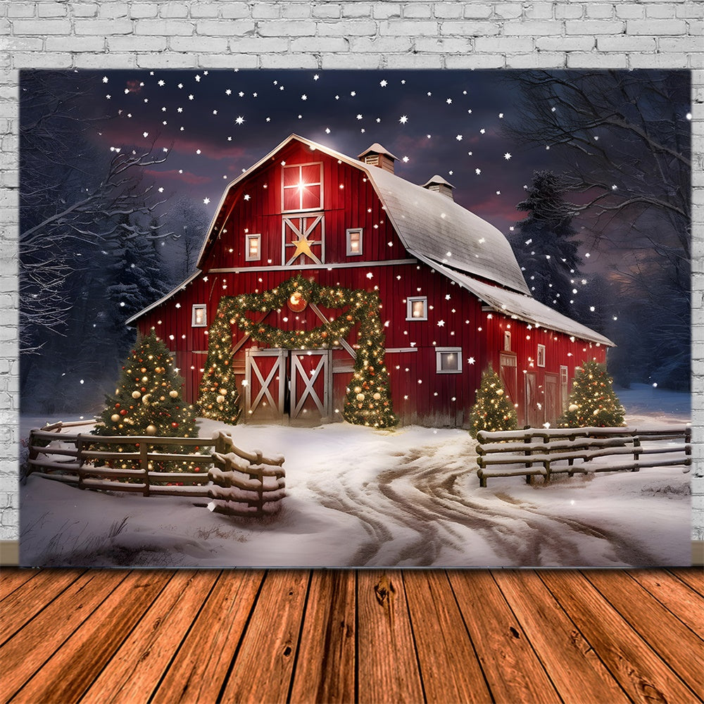 Twinkling Starts Christmas Tree House Backdrop RR7-874