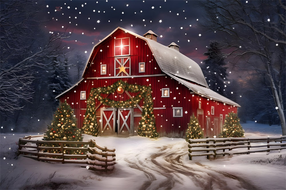 Twinkling Starts Christmas Tree House Backdrop RR7-874