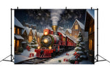 Christmas Train Houses Snow Night Backdrop RR7-876