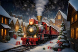 Christmas Train Houses Snow Night Backdrop RR7-876