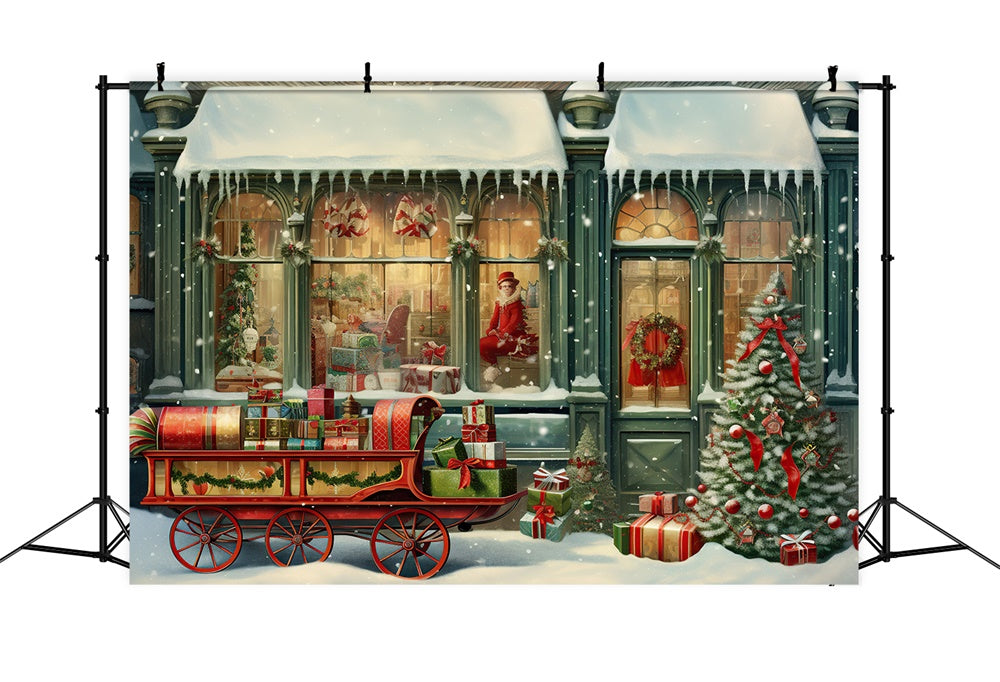 Christmas Store Santa Claus Sled Backdrop RR7-877