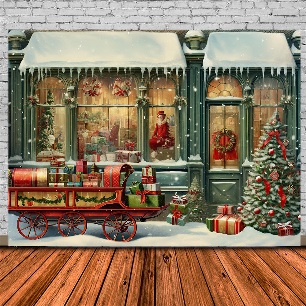 Christmas Store Santa Claus Sled Backdrop RR7-877