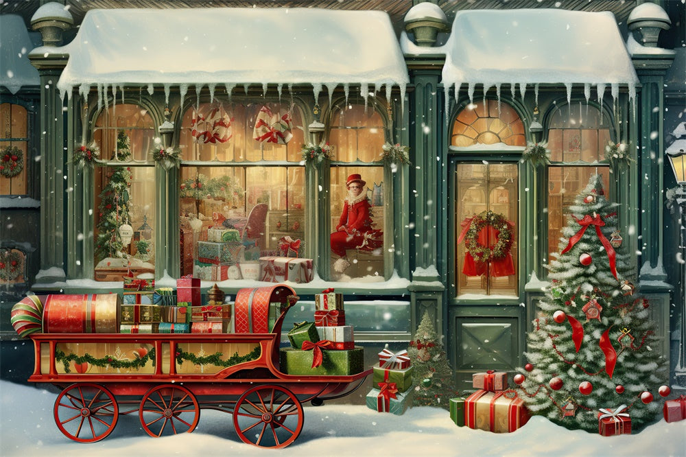 Christmas Store Santa Claus Sled Backdrop RR7-877