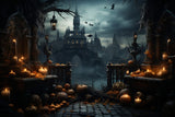 Gothic Castle Halloween Pumpkins Bats Backdrop RR7-87