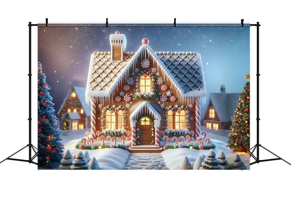 Christmas Candy Cane Gingerbread House Backdrop RR7-880