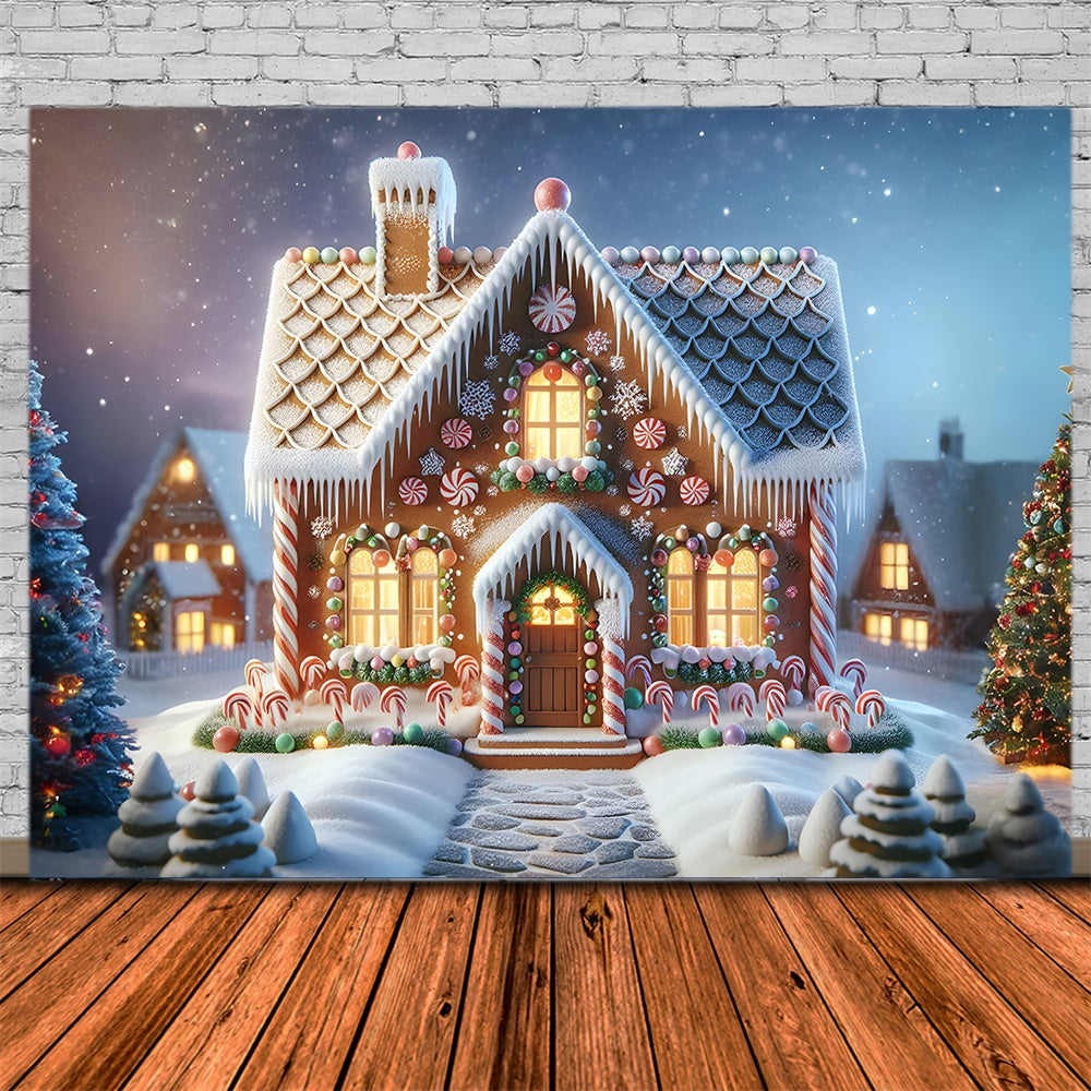 Christmas Candy Cane Gingerbread House Backdrop RR7-880