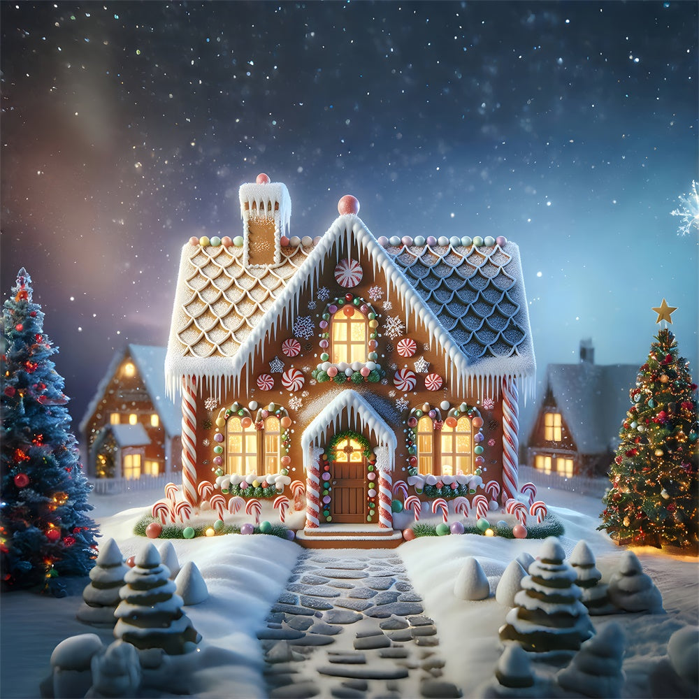 Christmas Candy Cane Gingerbread House Backdrop RR7-880