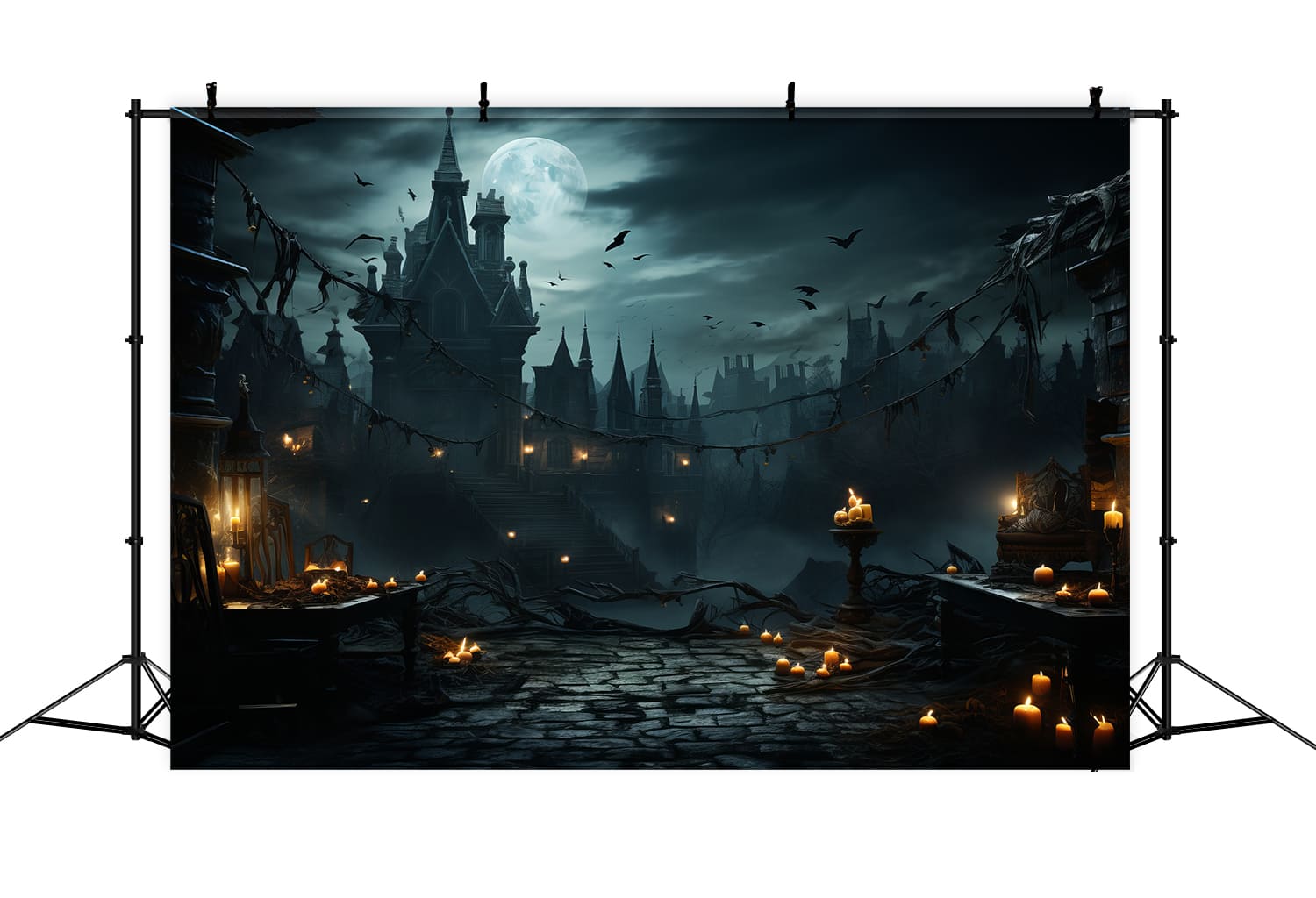 Halloween Haunted Castle Candles Backdrop RR7-89