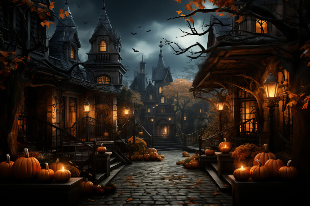 Pumpkin Lanterns Halloween Photography Backdrop RR7-93