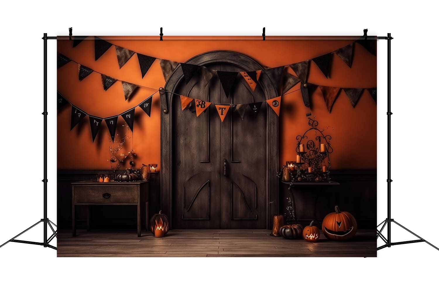 Halloween Pumpkin Lantern Black Door Backdrop RR7-95