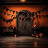 Halloween Pumpkin Lantern Black Door Backdrop RR7-95