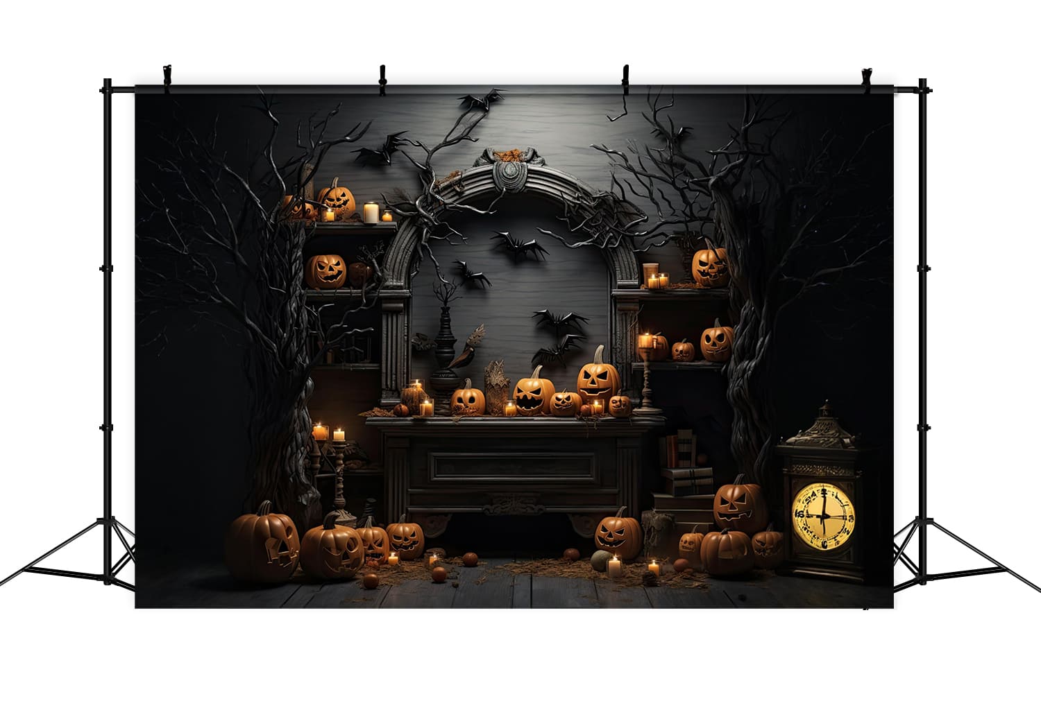 Halloween Witch House Evil Pumpkins Backdrop RR7-96