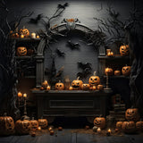 Halloween Witch House Evil Pumpkins Backdrop RR7-96