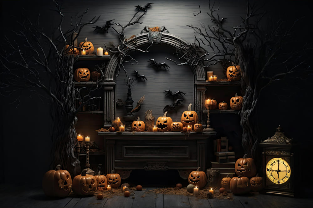 Halloween Witch House Evil Pumpkins Backdrop RR7-96