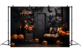 Halloween Pumpkins Bats Photography Backdrop RR7-98