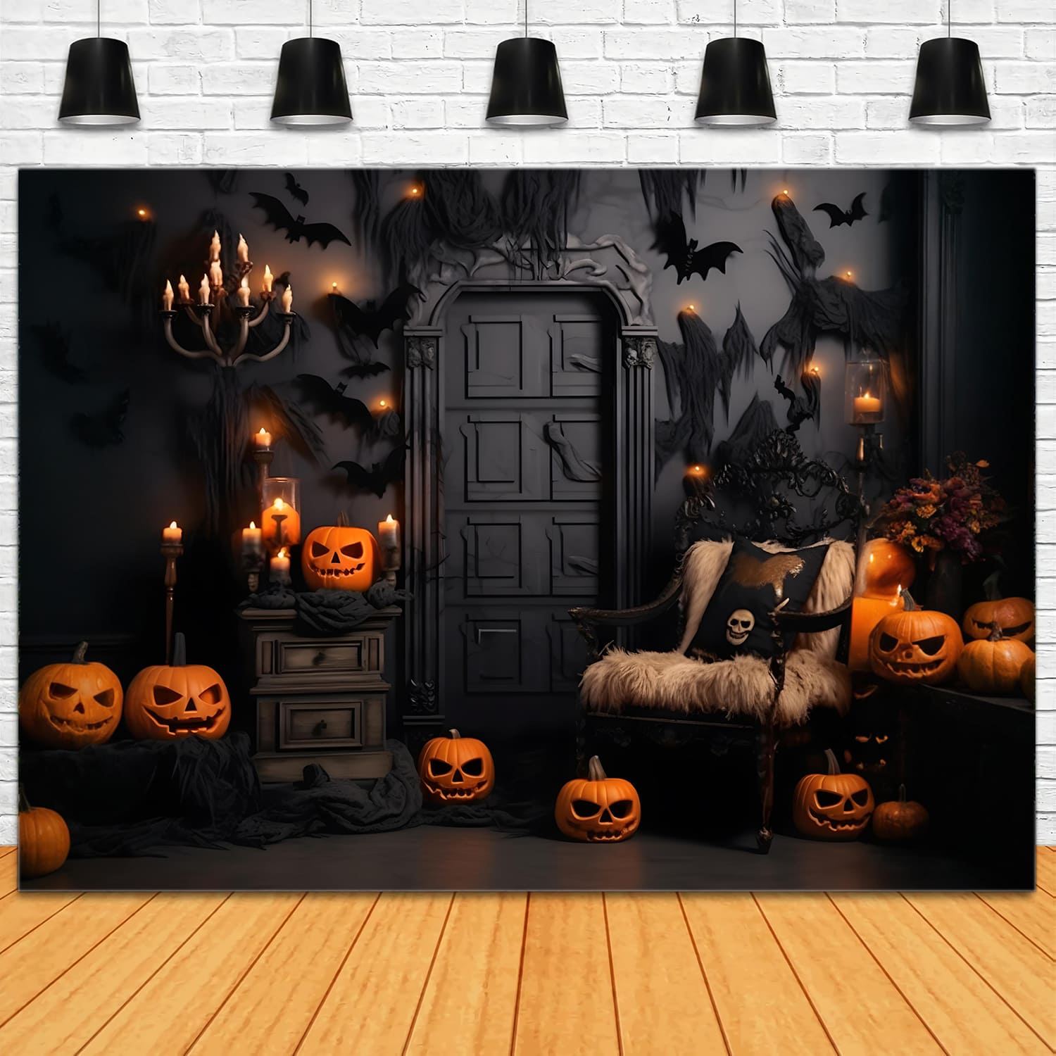 Halloween Pumpkins Bats Photography Backdrop RR7-98