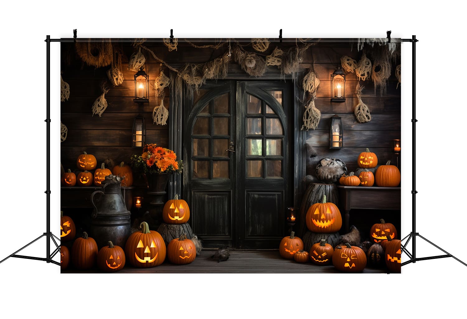 Wooden House Halloween Pumpkins Backdrop RR7-99