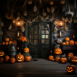 Wooden House Halloween Pumpkins Backdrop RR7-99