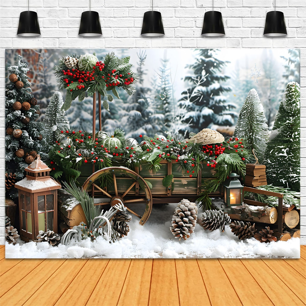 Christmas Trees Winter Snow Pine Cones Backdrop RR8-1