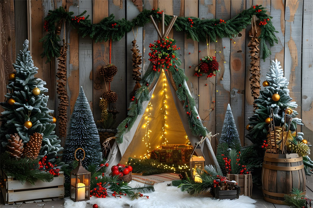 Christmas Trees Decorated Tiny Tent Backdrop RR8-10