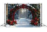 Christmas Poinsettia Garland Snow Trees Backdrop RR8-100