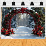 Christmas Poinsettia Garland Snow Trees Backdrop RR8-100