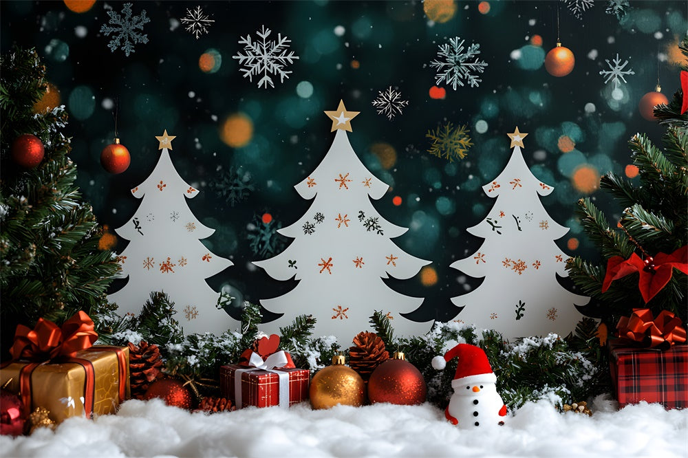 Christmas Trees Snowman Gift Boxes Backdrop RR8-101