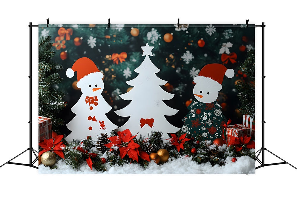 Christmas Poinsettia Flowers Snowflake Backdrop RR8-102