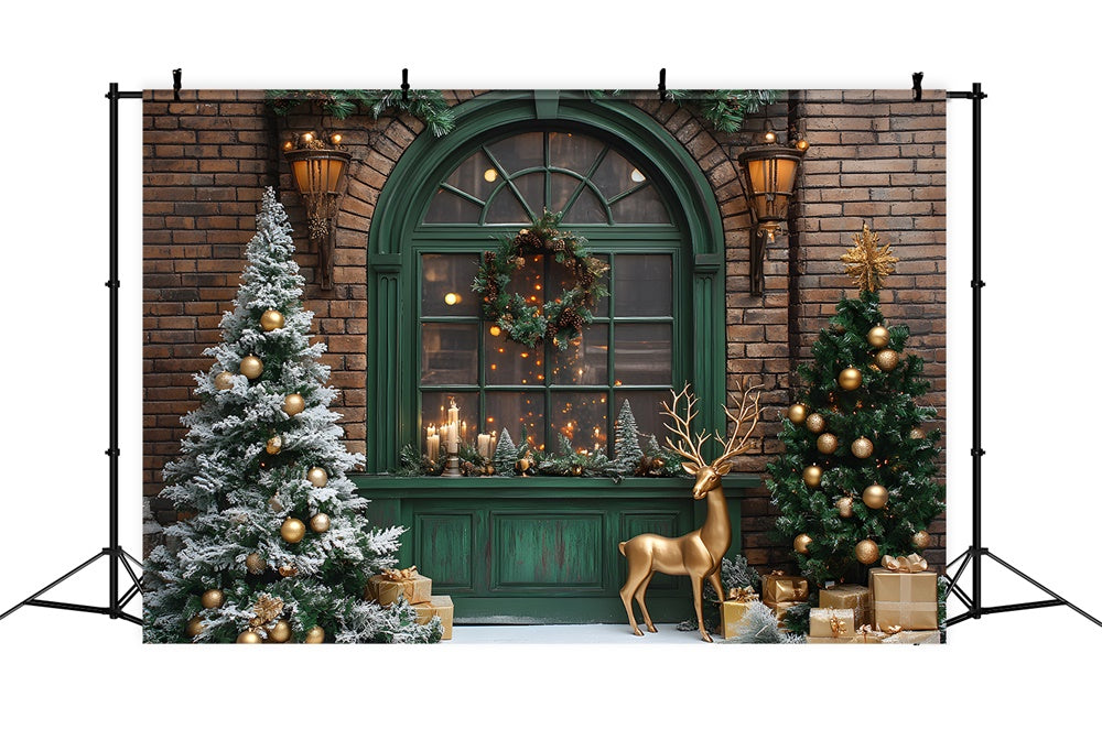 Christmas Tree Wreath Window Reindeer Backdrop RR8-103