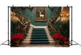 Christmas Room Retro Green Staircase Backdrop RR8-105