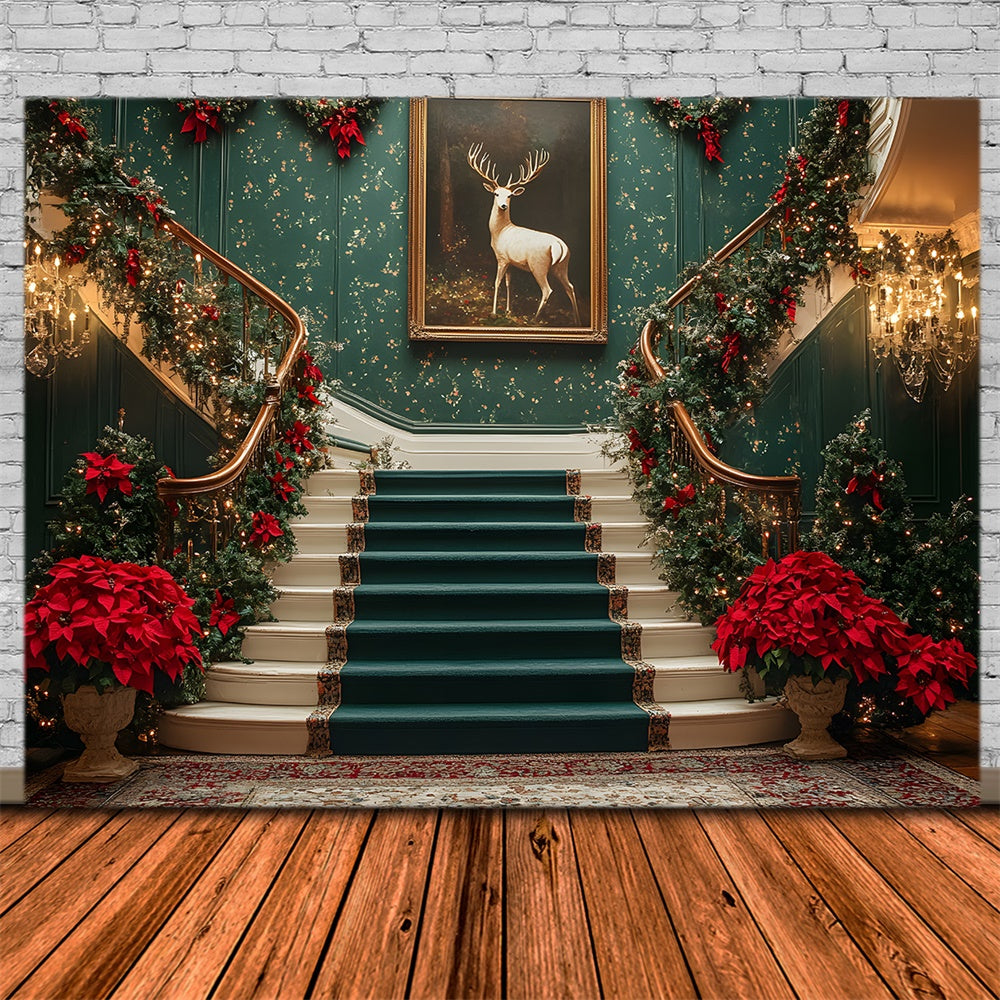 Christmas Room Retro Green Staircase Backdrop RR8-105