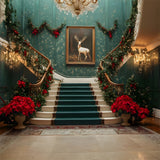 Christmas Room Retro Green Staircase Backdrop RR8-105