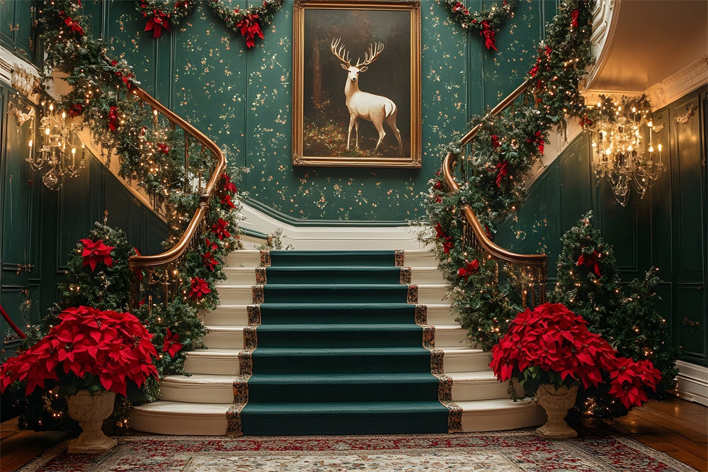 Christmas Room Retro Green Staircase Backdrop RR8-105