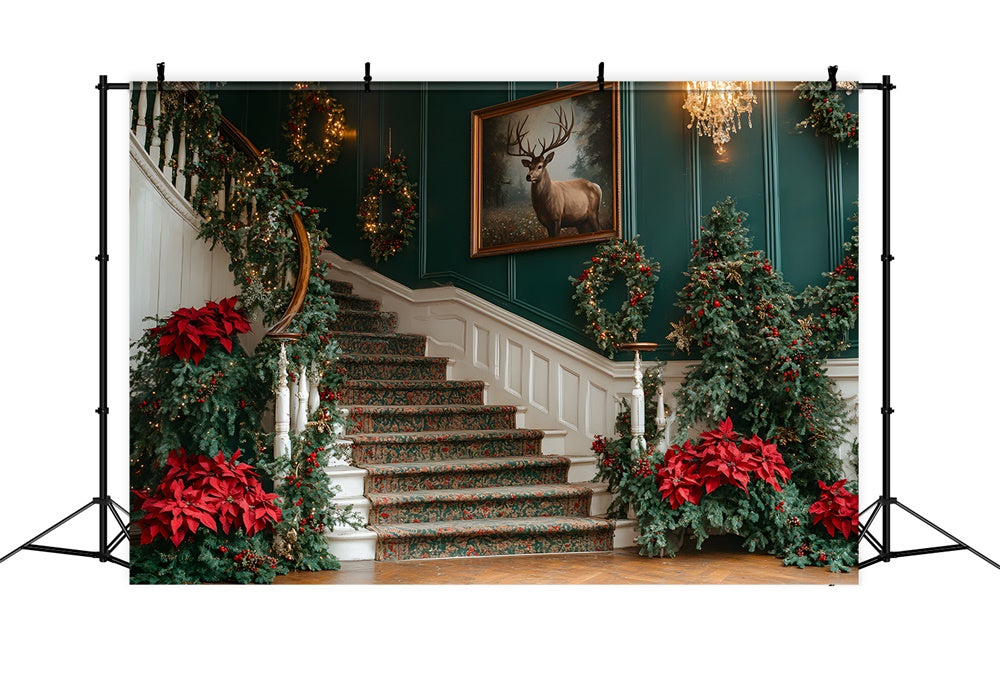 Christmas Trees Flowers Staircase Backdrop RR8-106