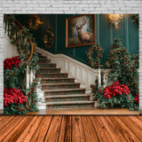 Christmas Trees Flowers Staircase Backdrop RR8-106