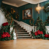 Christmas Trees Flowers Staircase Backdrop RR8-106