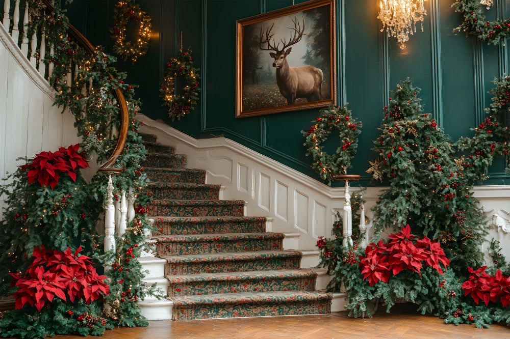 Christmas Trees Flowers Staircase Backdrop RR8-106