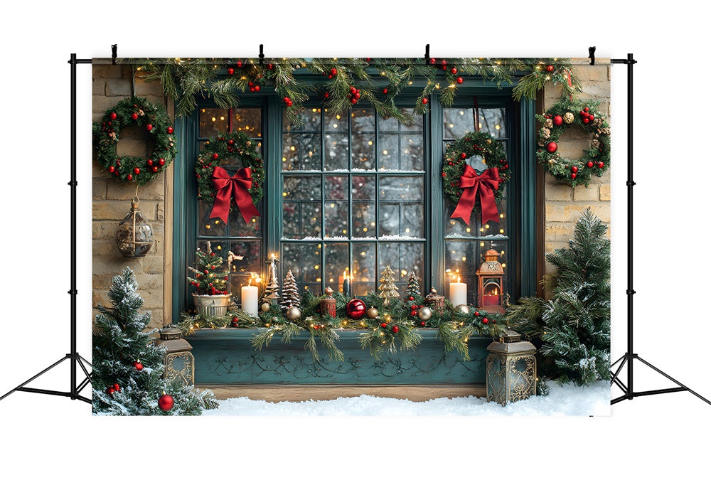 Christmas Wreath Glowing Window Backdrop RR8-109