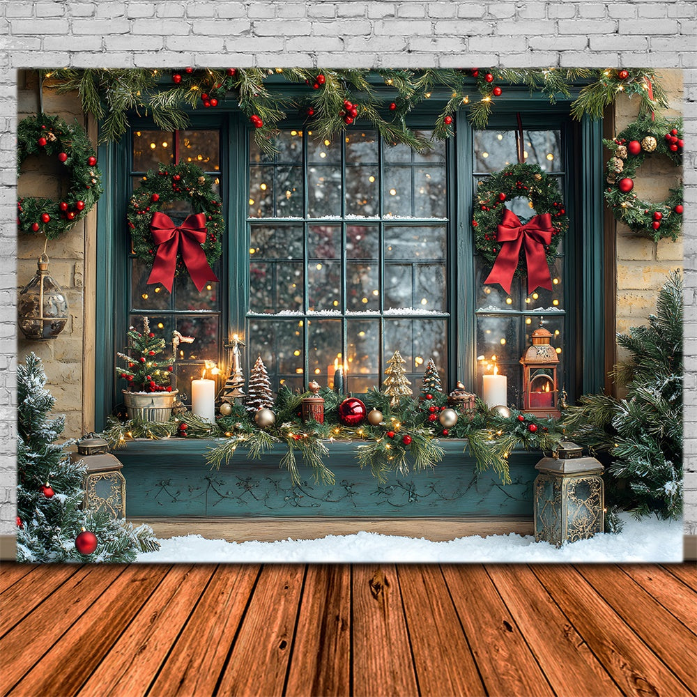 Christmas Wreath Glowing Window Backdrop RR8-109